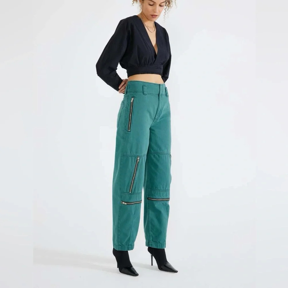 NEW Etica green Doyle cargo high waisted pants zippered biker pants green jeans